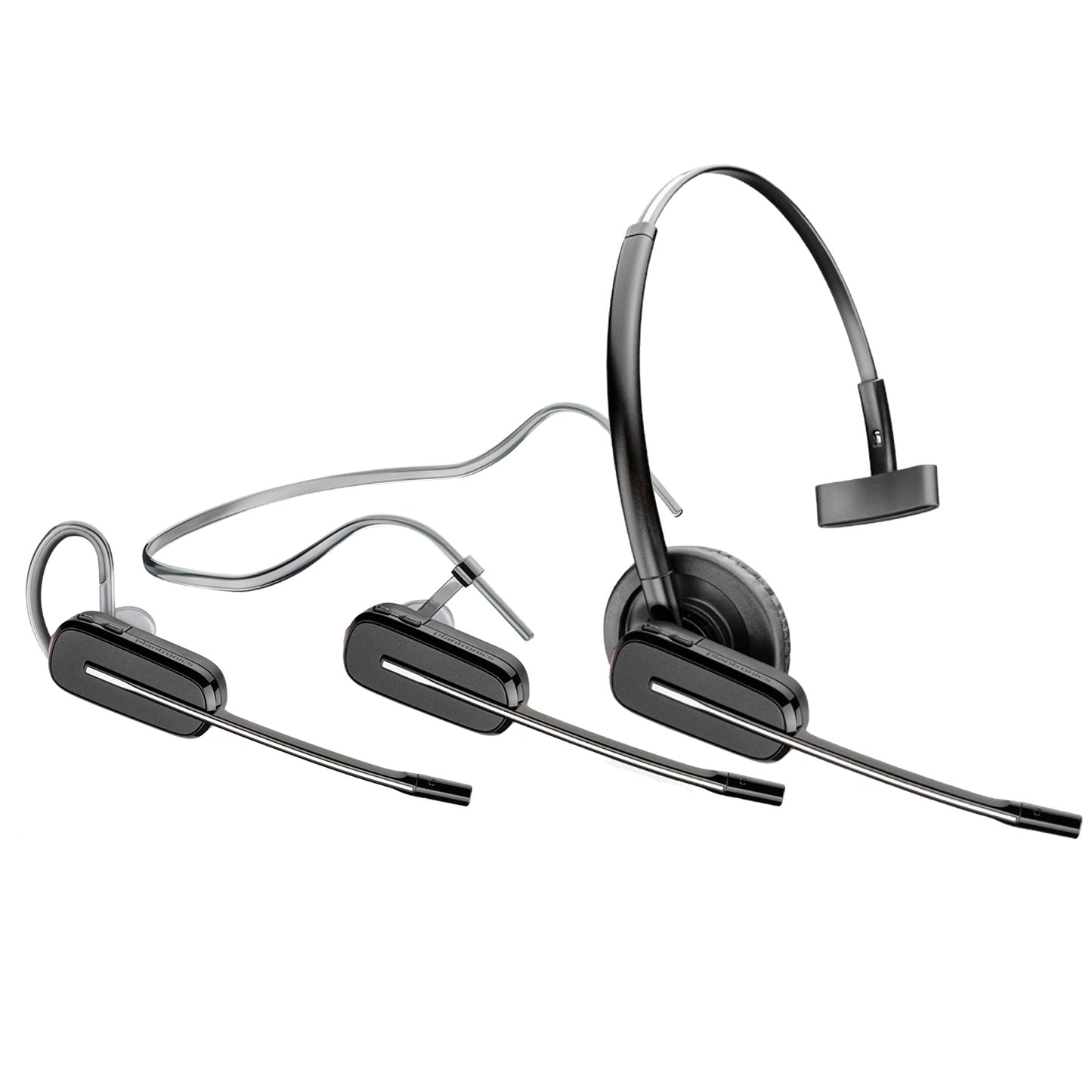 Plantronics Savi W8240-M DECT-Mono Headset konvertibel, mit Basisstation, Überkopfbügel + Nackenbügel und Ohrhaken, SoundGuard, Skype for Business, Schwarz