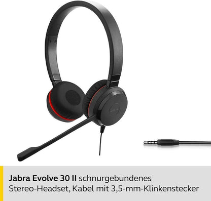 Jabra Evolve 30 II Stereo Headset 3,5 mm Klinke ohne LINK/Tasche 14401-21