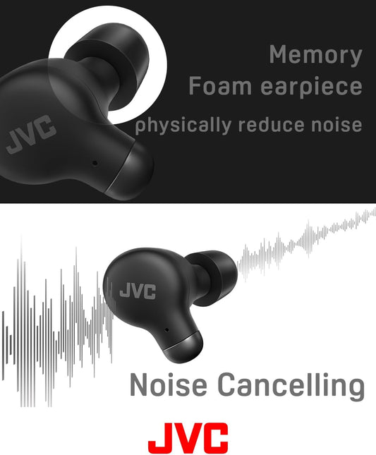 JVC HA-Z250T-B True Wireless Kopfhörer mit aktiver Geräuschunterdrückung, weiche & komfortable Memory Foam Ohrstöpsel, 3 Klangmodi, BT 5.3, 28 Std. Akkulaufzeit, schwarz