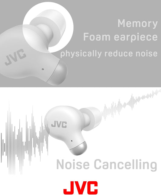 JVC HA-Z250T-W True Wireless Kopfhörer mit aktiver Geräuschunterdrückung, weiche & komfortable Memory Foam Ohrstöpsel, 3 Klangmodi, BT 5.3, 28 Std. Akkulaufzeit, weiß