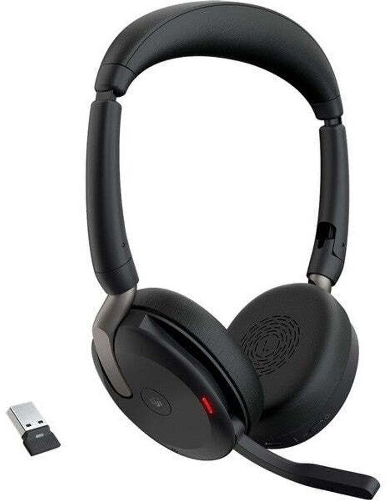 Jabra Evolve2 65 Flex MS USB-A Stereo Headset mit Wireless Charging Pad Link380a Schwarz 26699-999-989