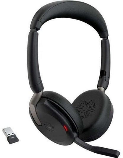 Jabra Evolve2 65 Flex MS USB-A Stereo Headset mit Wireless Charging Pad Link380a Schwarz 26699-999-989
