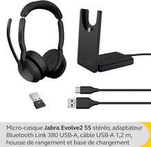 Jabra Evolve2 55 MS Stereo USB-A Headset mit Ladestation Link380a Schwarz 25599-989-989