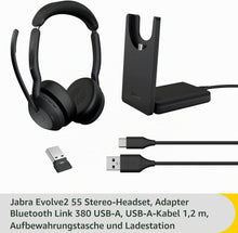 Jabra Evolve2 55 UC Stereo USB-A Headset mit Ladestation Link380a Schwarz 25599-989-989