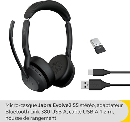 Jabra Evolve2 55 UC Stereo USB-A Headset Link380a Schwarz 25599-989-999