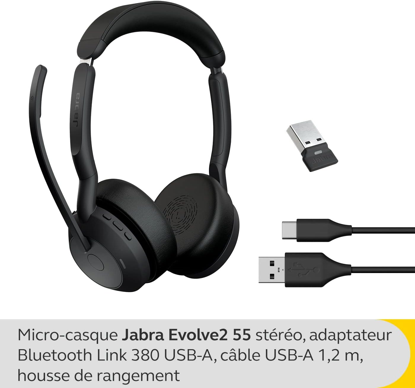 Jabra Evolve2 55 UC Stereo USB-A Headset Link380a Schwarz 25599-989-999