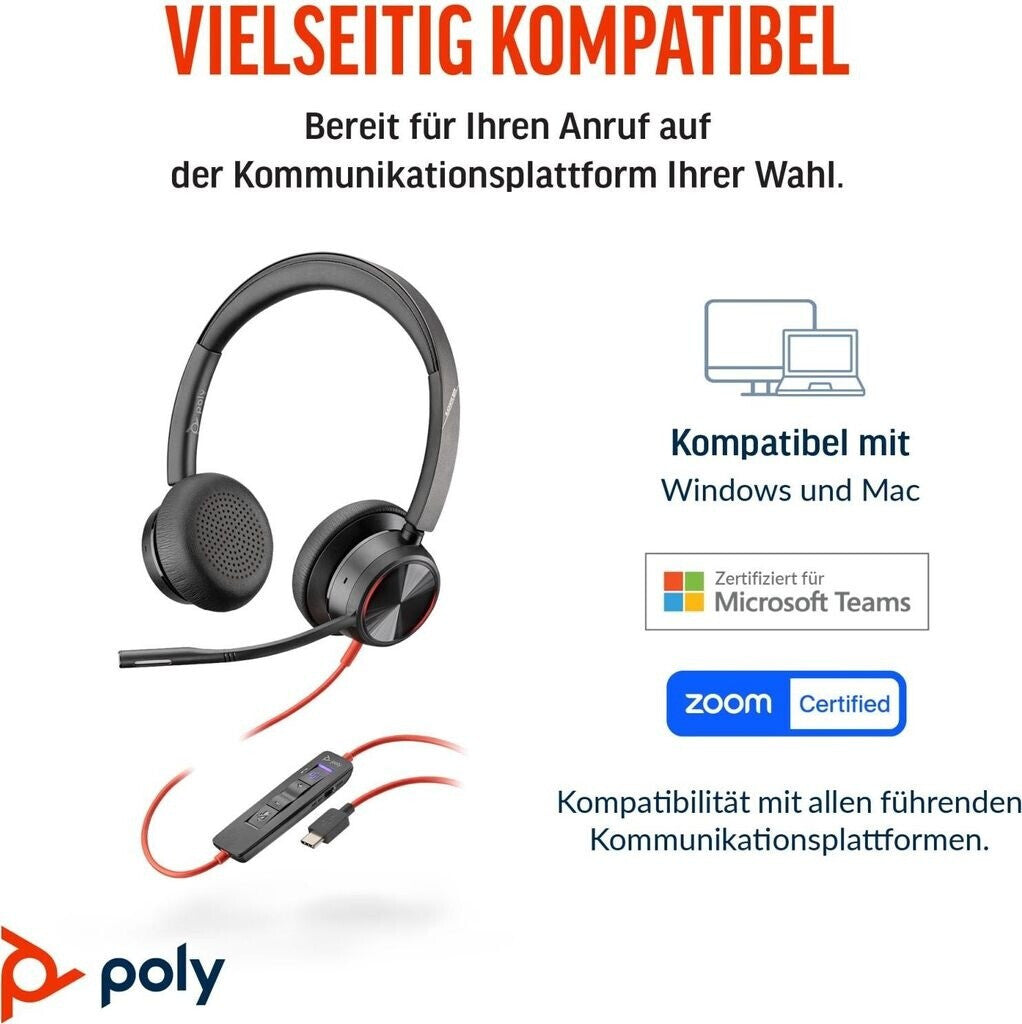 Poly Plantronics Blackwire 8225 MS Headset Duo USB-C ANC 214409-01