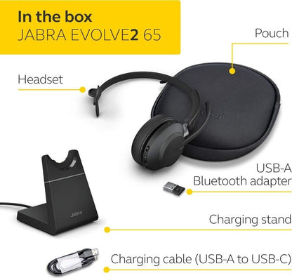 Jabra Evolve2 65 UC Mono USB-A Headset mit Ladestation Link380a Schwarz 26599-889-989