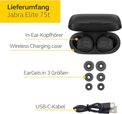 Jabra Elite 75t True Wireless In-ear Bluetooth Kopfhörer mit WLC Case Schwarz