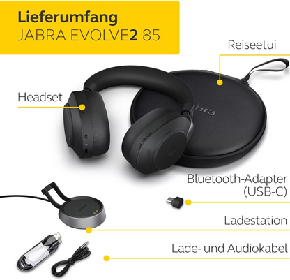 Jabra Evolve2 85 MS Stereo USB-C Headset mit Ladestation Link380c Schwarz 28599-999-889