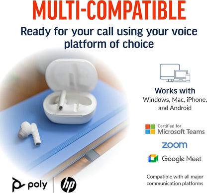 Poly Voyager Free 60+ UC MS Teams USB-C in Weiß In Ear Kopfhörer mit Geräuschunterdrückung