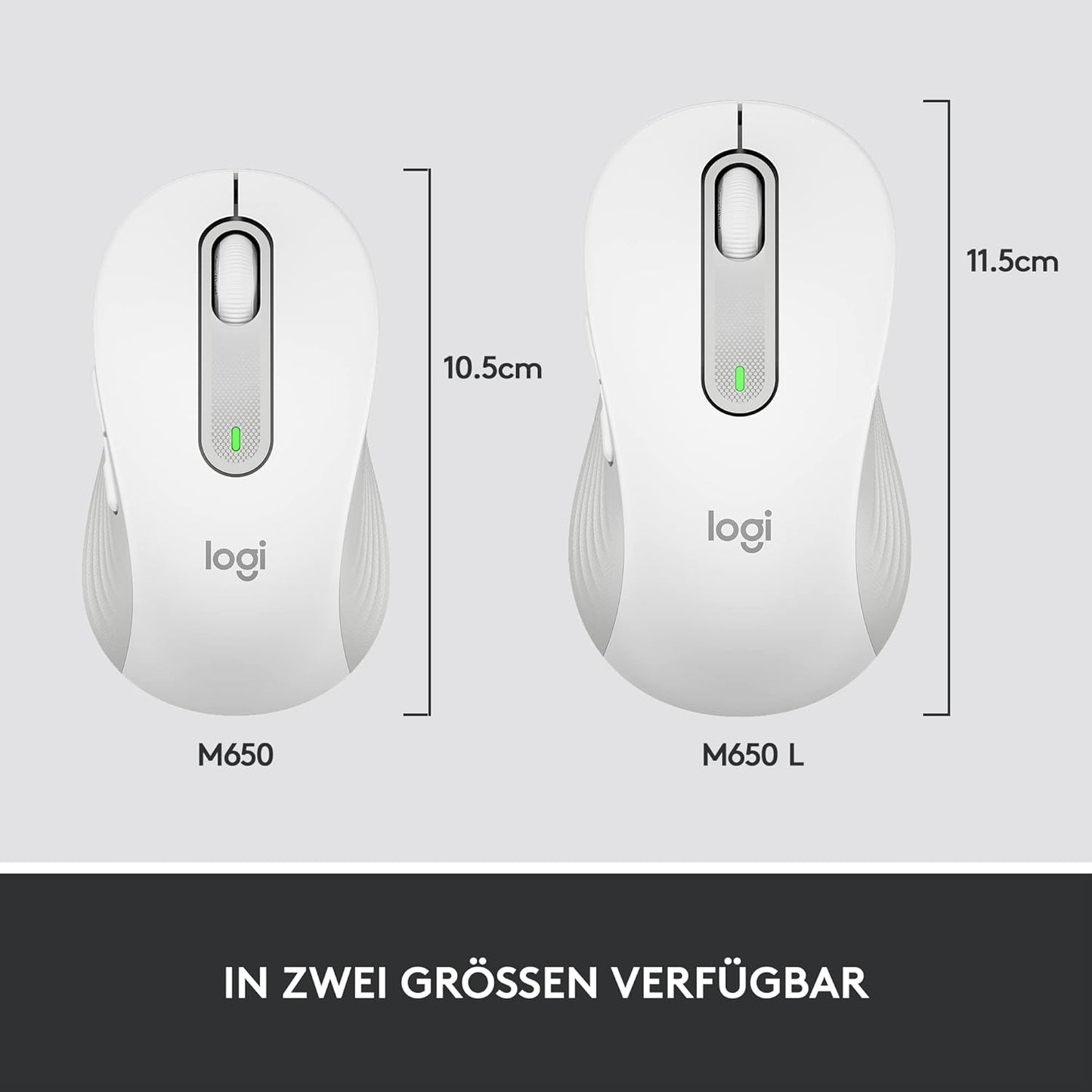 Logitech Signature M650 L Kabellose Maus - für große Hände, Leise Klicks, Anpassbare Seitentasten, Bluetooth, Kompatibilität mit mehreren Geräten - Weiß