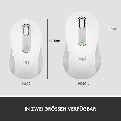 Logitech Signature M650 L Kabellose Maus - für große Hände, Leise Klicks, Anpassbare Seitentasten, Bluetooth, Kompatibilität mit mehreren Geräten - Weiß