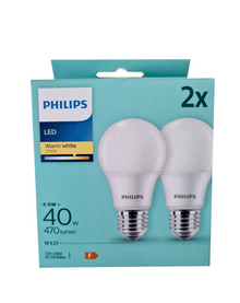 2er Pack Philips LED Classic E27 Lampe | 40W Ersatz (470lm) | 2700K Warmweiß | Matt | 2er-Pack