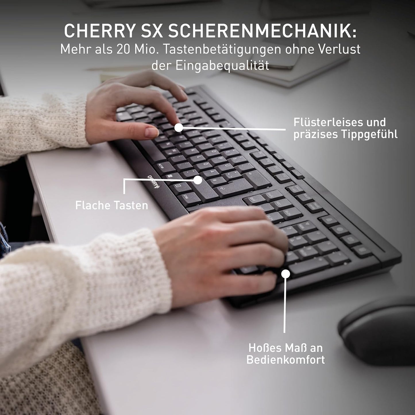 CHERRY STREAM DESKTOP RECHARGE, Kabelloses Tastatur-Maus-Set, Deutsches Layout (QWERTZ), 2,4 GHz Funk, Leiser Tastenanschlag, Wiederaufladbar, Schwarz