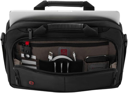 WENGER Source Laptop-Tasche zum Umhängen, Notebook bis 14 Zoll, Tabletfach bis 10 Zoll, Aktentasche, Organizer, 5 l, Damen Herren, Büro Business-Reisen Uni, Schwarz, 601064