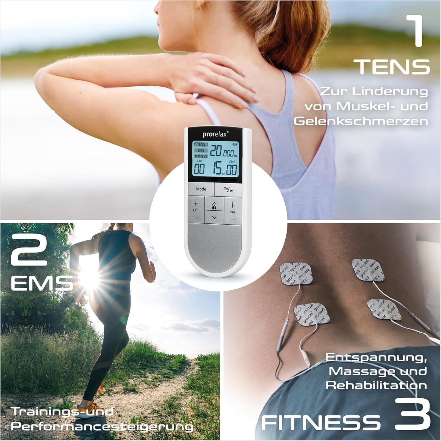 TENS-EMS-Gerät PRORELAX Elektrostimulationsgerät TENS/EMS Trio Reizstromgerät