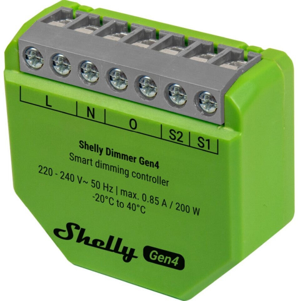 Shelly Dimmer Gen4 - WLAN Smart Dimmer, Matter-Zertifiziert, Dimmbare Lichter, Zigbee Lichtschalter, LED-Streifen, Zeitschaltuhr, Kein Neutralleiter, Kein Hub Еrforderlich, Alexa, Google & HomeKit