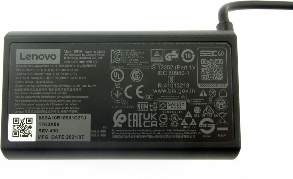 Lenovo 65W USB-C Thinkpad Slim AC Adapter 4X20V24678