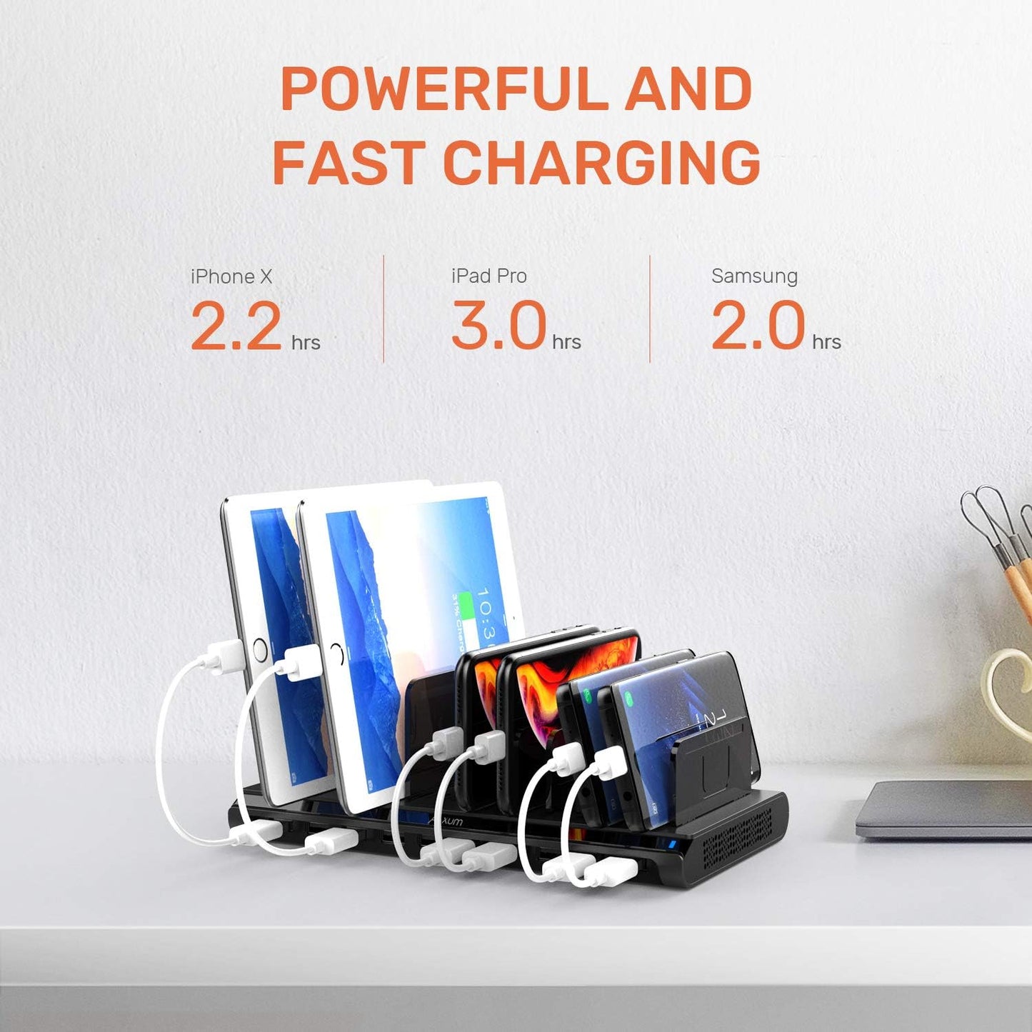 Alxum 60W USB Multiport Schnellladestation 10 Ports USB-A Ladestation für Handy, Tablet