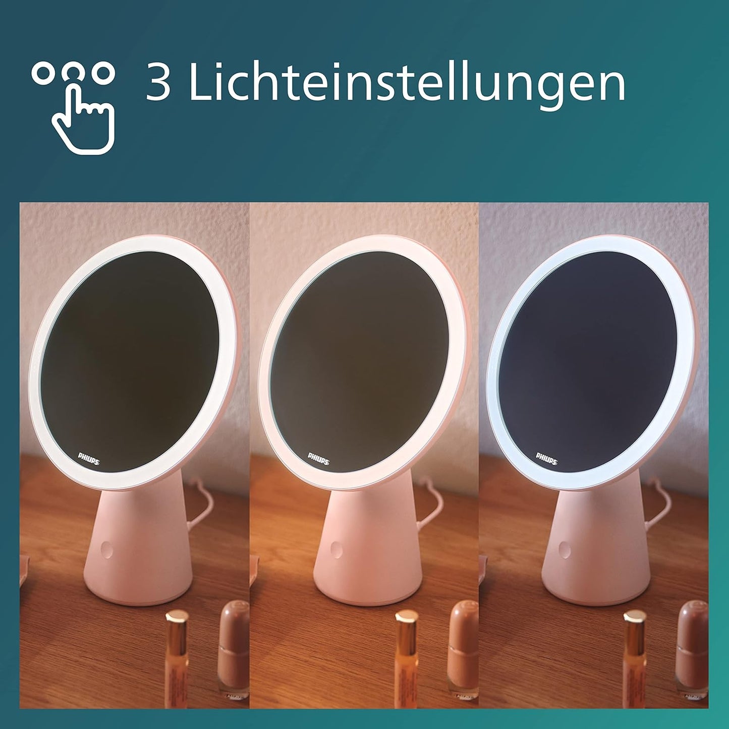 Philips LED Mirror Spiegelleuchte, 4,5W, drei voreingestellte Lichteinstellungen, Rosé