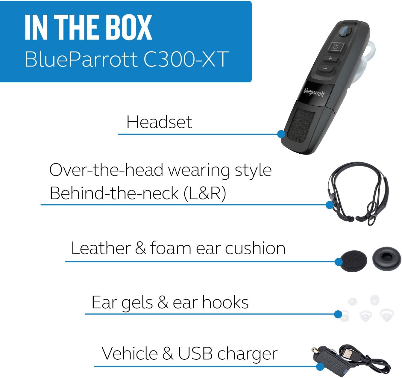 Jabra BlueParrott C300-XT – 80% Noise-Cancelling kompaktes Bluetooth Headset mit großer Reichweite  204200