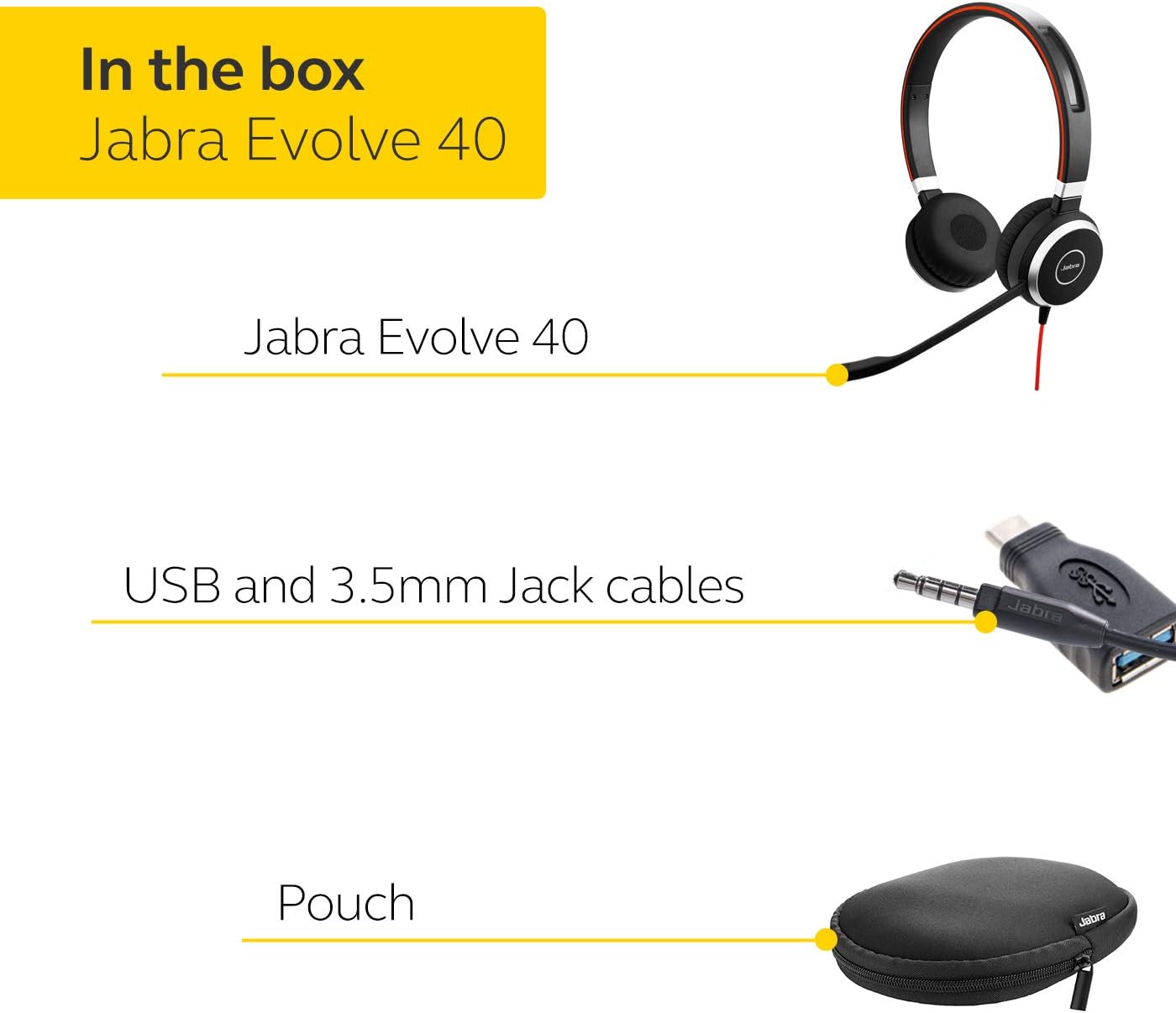 Jabra Evolve 40 MS Stereo Headset USB-A Cable with Controller HSC017 6399-823-109