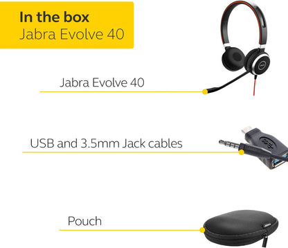 Jabra Evolve 40 MS Stereo Headset USB-A Cable with Controller HSC017 6399-823-109