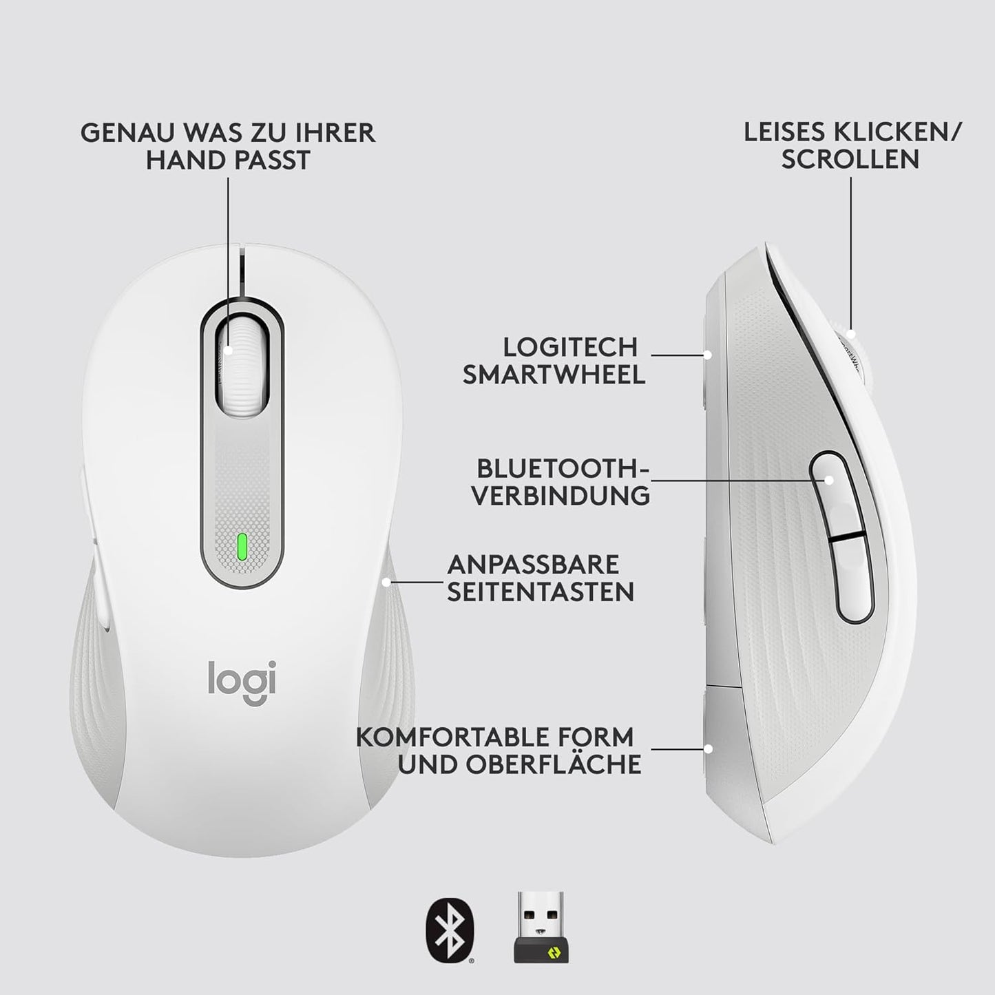 Logitech Signature M650 for Business Kabellose Maus, Leise Klicks, Anpassbare Seitentasten, Bluetooth, Kompatibilität mit mehreren Geräten - Grau