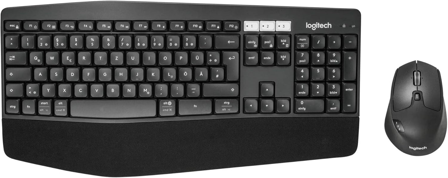 Logitech MK850 Performance Kabelloses Tastatur-Maus-Set, Bluetooth, 2.4 GHz Verbindung via USB-Empfänger, 24 bis 36-Monate Akkuleistung, Handballenauflage, Deutsches QWERTZ-Layout 920-008221, Schwarz