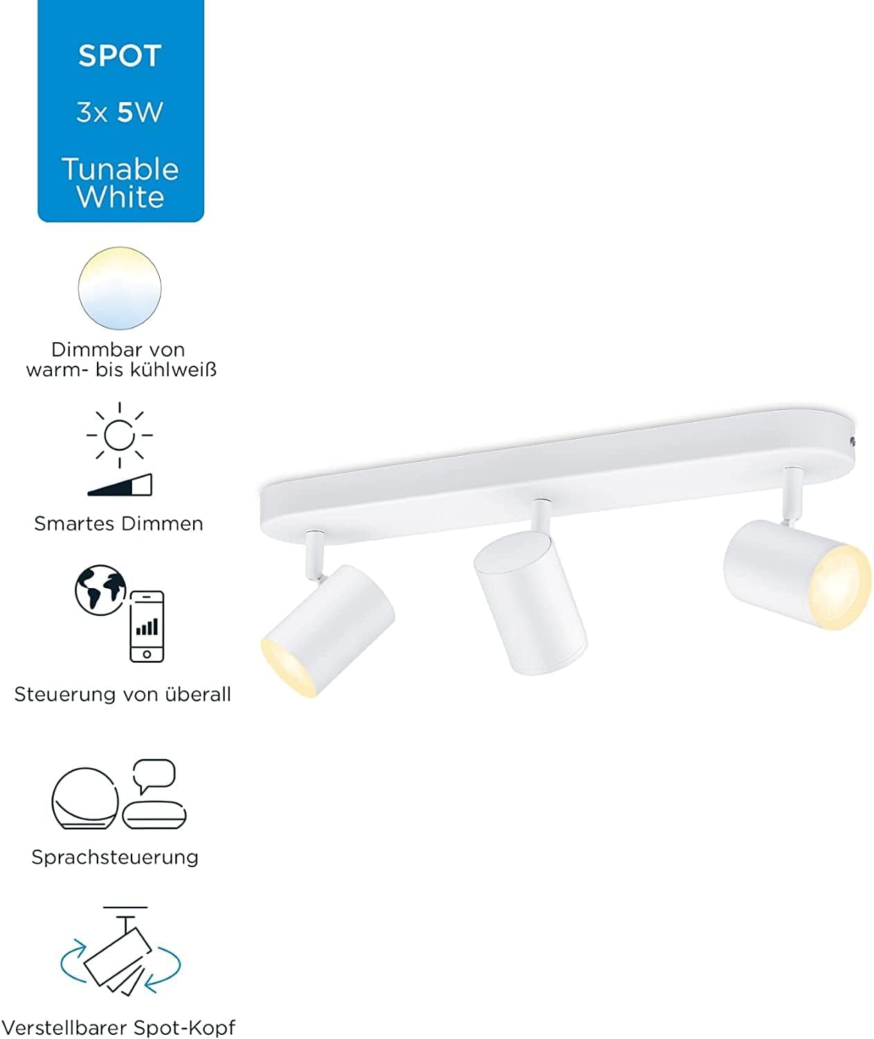 WIZ LED 3er Wand- und Deckenspot Deckenleuchte Wandleuchte Weiß 3x 5W