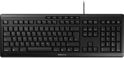 CHERRY Stream Keyboard, Kabelgebundene Tastatur, UK-Layout (QWERTY), Flüsterleiser Tastenanschlag, Einzigartiges Tippgefühl, Flaches Design, Schwarz