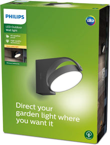 PHILIPS Mimosa Outdoor Wandleuchte (7 W), wetterfeste Außenleuchte mit beweglichem Panel und warmweißer LED Beleuchtung, anthrazit, 2.700 Kelvin