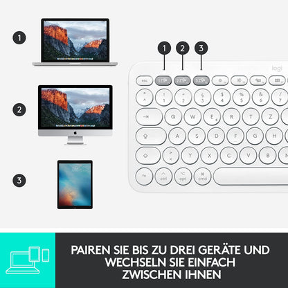 Logitech K380 wireless Tastatur in Weiß für Mac mit Deutschem/Schweizer QWERTZ Layout