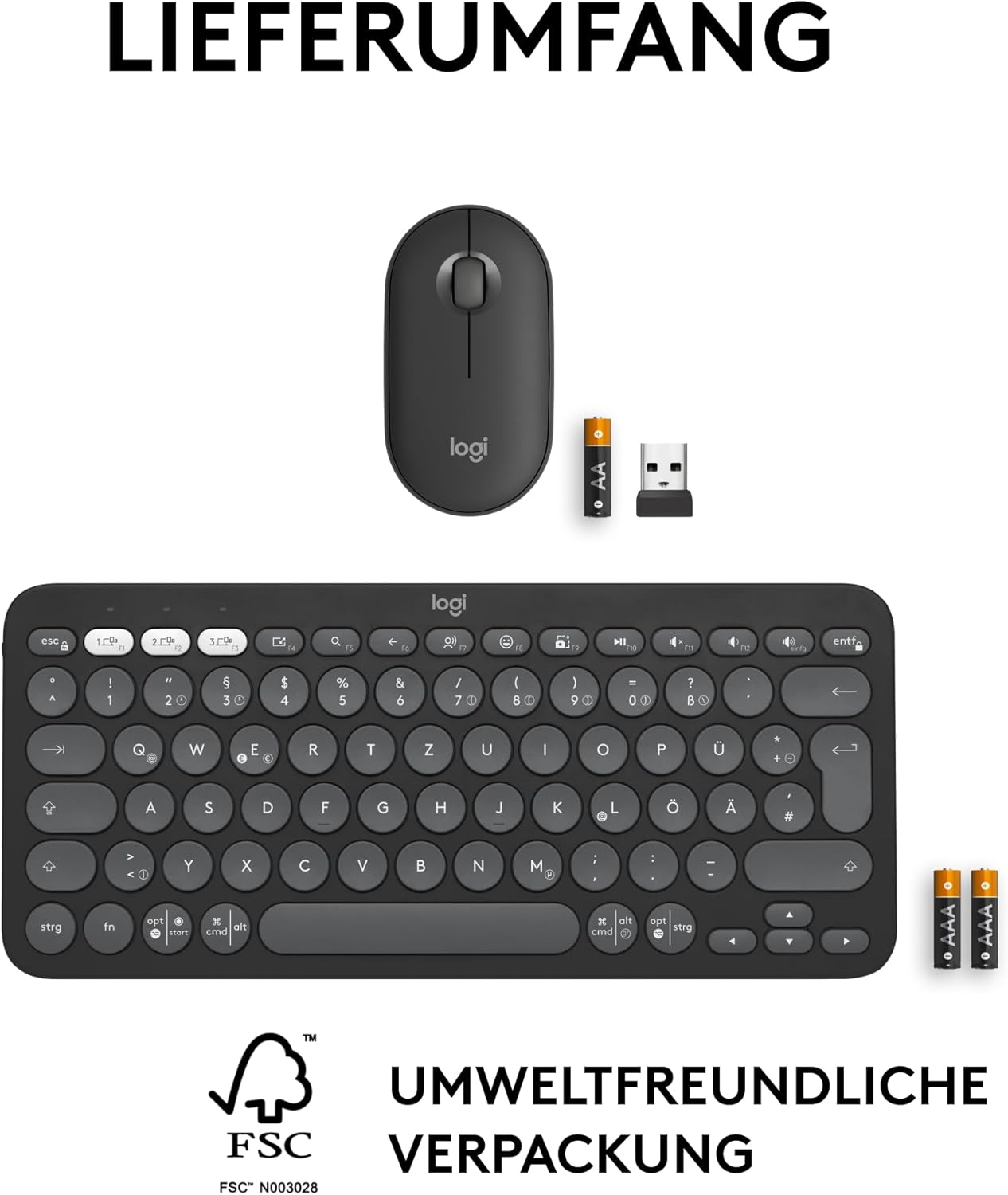 Logitech Pebble 2 Combo for Mac Graphite - Slim Bluetooth-Tastatur und -Maus für Mac 920-012208
