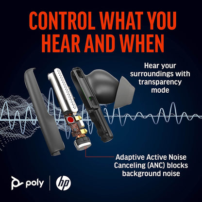 Poly Voyager Free 60+ UC USB-A in Schwarz In Ear Kopfhörer mit Geräuschunterdrückung