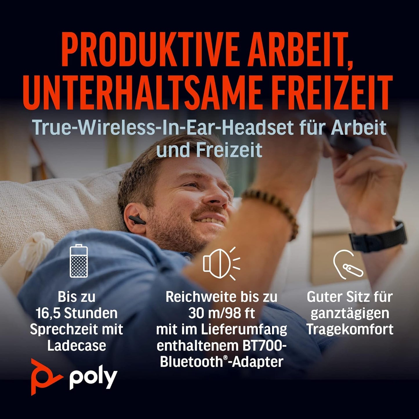 Poly Voyager Free 60+ UC MS Teams USB-A in Schwarz In Ear Kopfhörer 216066-01