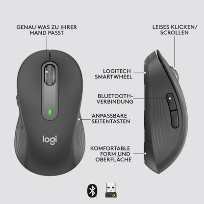 Logitech Signature M650 for Business Kabellose Maus, Leise Klicks, Anpassbare Seitentasten, Bluetooth, Kompatibilität mit mehreren Geräten - Grau
