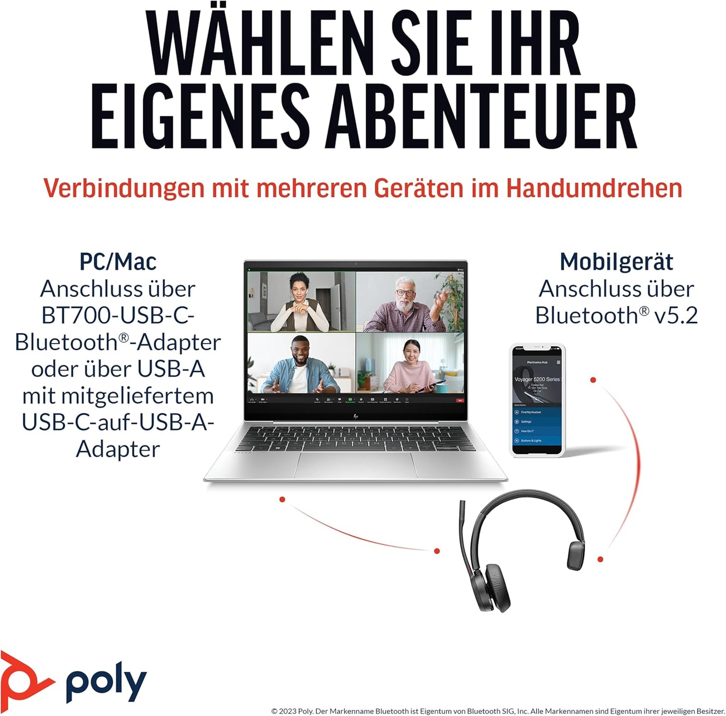 Plantronics Poly Voyager 4310 UC MS USB-C Headset ohne Ladestation