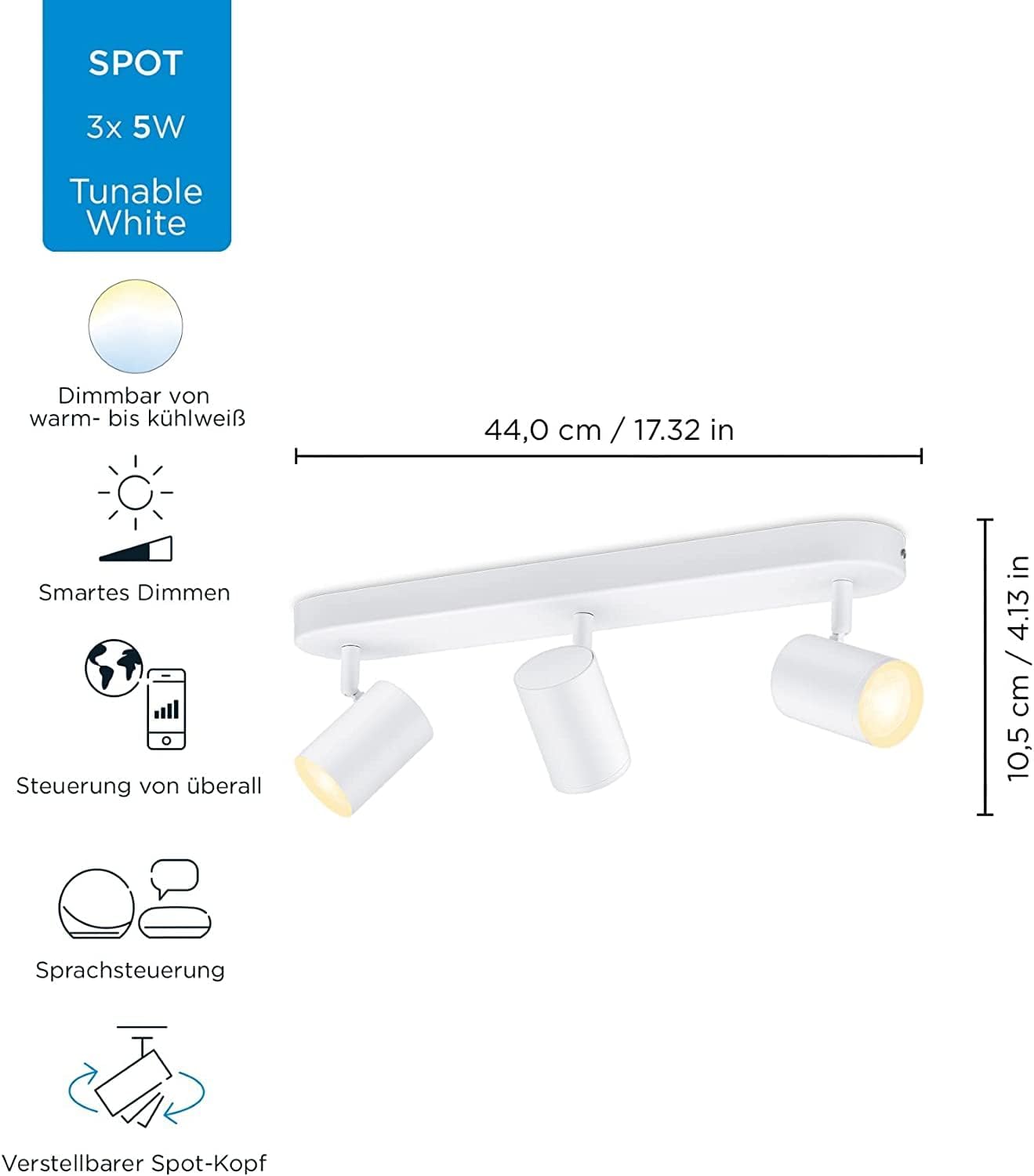 WIZ LED 3er Wand- und Deckenspot Deckenleuchte Wandleuchte Weiß 3x 5W