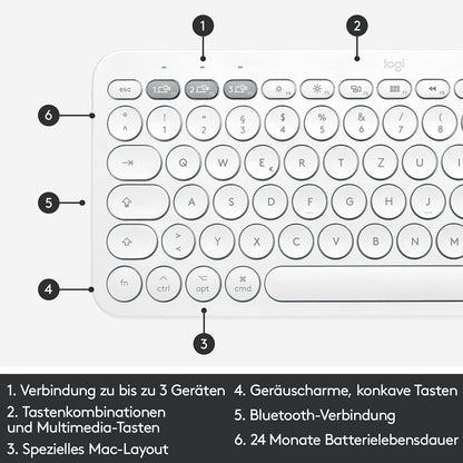 Logitech K380 wireless Tastatur in Weiß für Mac mit Deutschem/Schweizer QWERTZ Layout