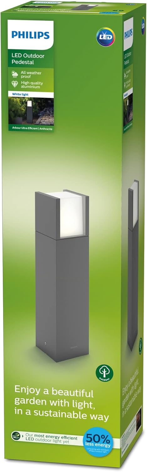 Philips Arbour Sockelleuchten für den Außenbereich, 3,8 W, 3000 K, warmweiß, wasserfest, anthrazit, IP44 wetterfest [Energieklasse A]