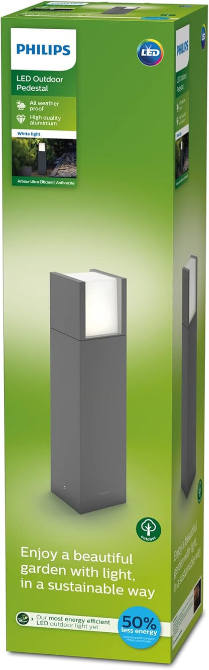 Philips Arbour Sockelleuchten für den Außenbereich, 3,8 W, 3000 K, warmweiß, wasserfest, anthrazit, IP44 wetterfest [Energieklasse A]