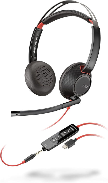 HP Poly Blackwire 5220 Stereo-Headset (USB-C + USB-A Adapter + 3,5 mm Klinke)