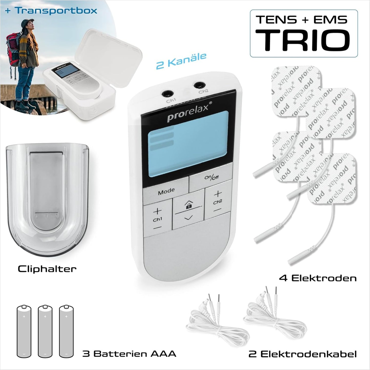 TENS-EMS-Gerät PRORELAX Elektrostimulationsgerät TENS/EMS Trio Reizstromgerät