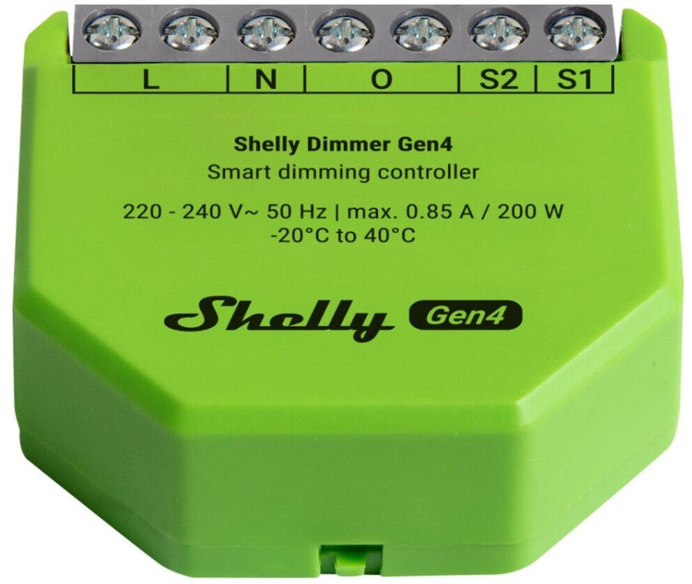 Shelly Dimmer Gen4 - WLAN Smart Dimmer, Matter-Zertifiziert, Dimmbare Lichter, Zigbee Lichtschalter, LED-Streifen, Zeitschaltuhr, Kein Neutralleiter, Kein Hub Еrforderlich, Alexa, Google & HomeKit