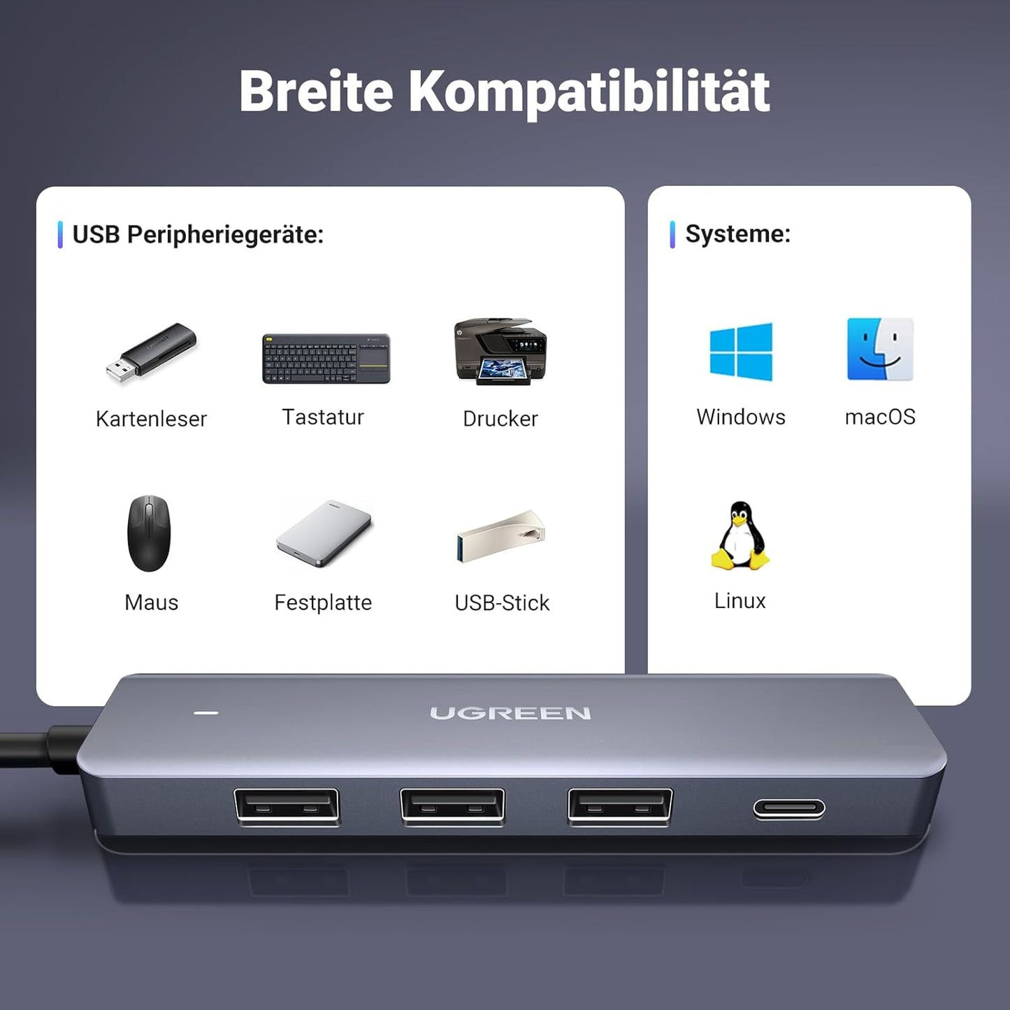 UGREEN USB 3.0 Hub 3 x USB 3.0 + 1 x USB-C Ports 5Gbps  USB Hub CM219