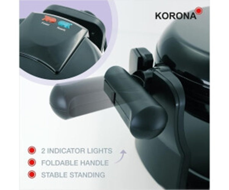 Korona 41004 drehbares Waffeleisen | Antihaftbeschichtung, Kontrollleuchte, Automatische Temperaturanpassung, Schwarz
