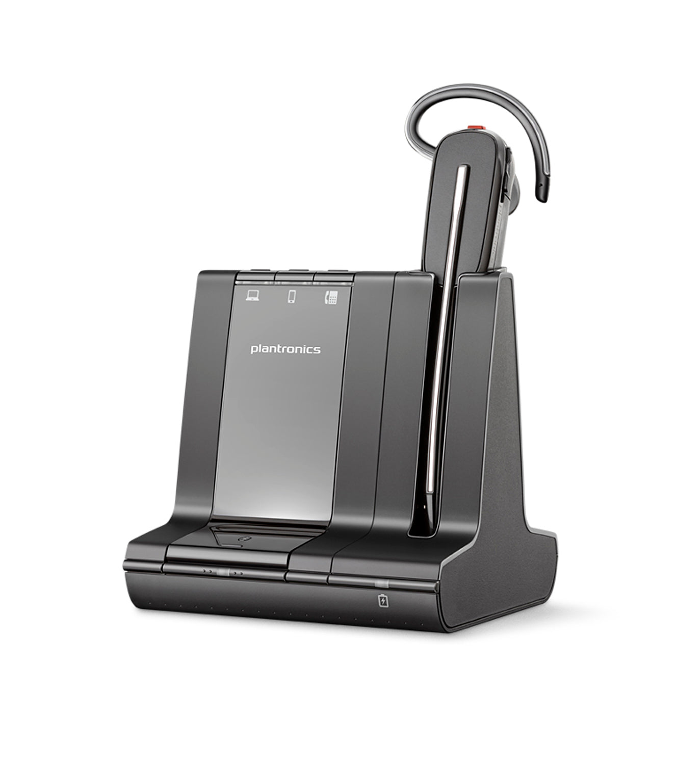 Plantronics Savi W8240-M DECT-Mono Headset konvertibel, mit Basisstation, Überkopfbügel + Nackenbügel und Ohrhaken, SoundGuard, Skype for Business, Schwarz