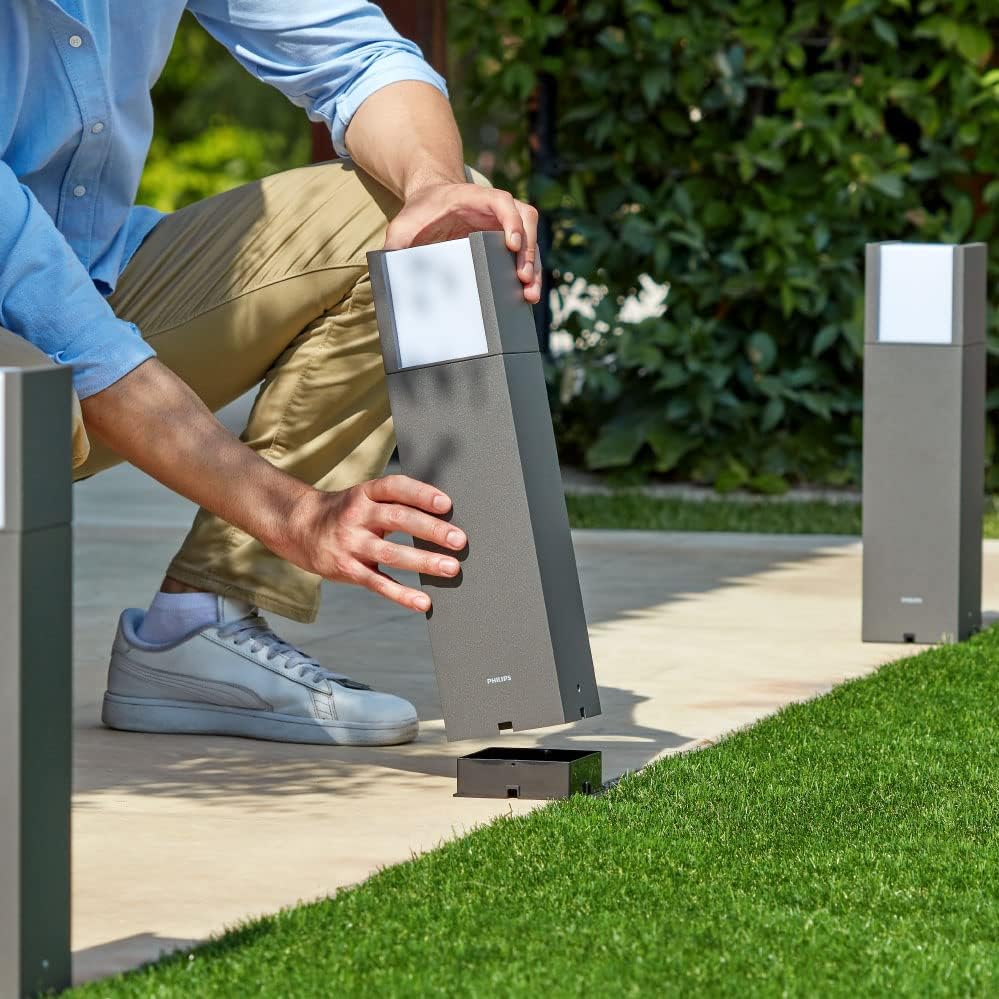 Philips Arbour Sockelleuchten für den Außenbereich, 6 W, 2700 K warmweiß, Niederspannung, wasserfest, anthrazit, IP44 wetterfest [Energieklasse F]